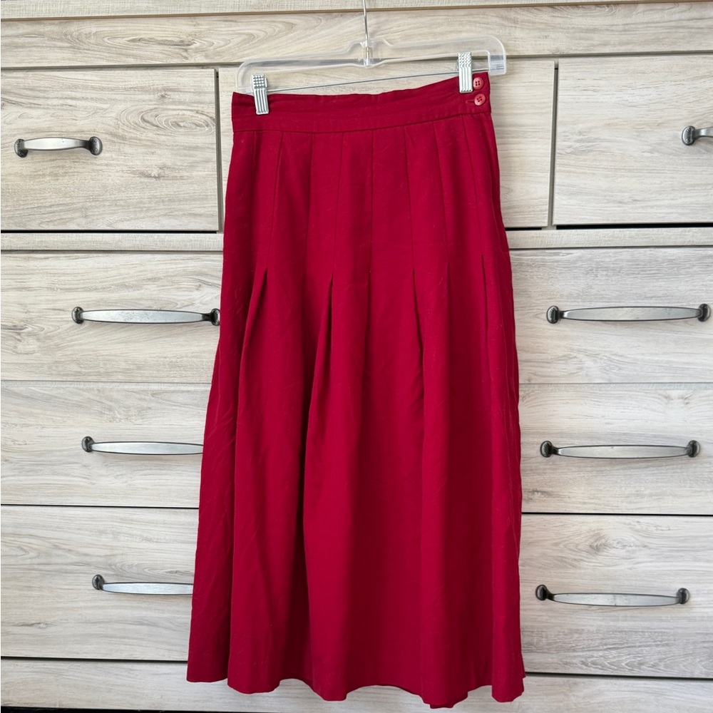 Talbots midi Pleated Skirt VTG 60s Soft Burgundy Red  %100 Wool size 10 - Picture 3 of 11